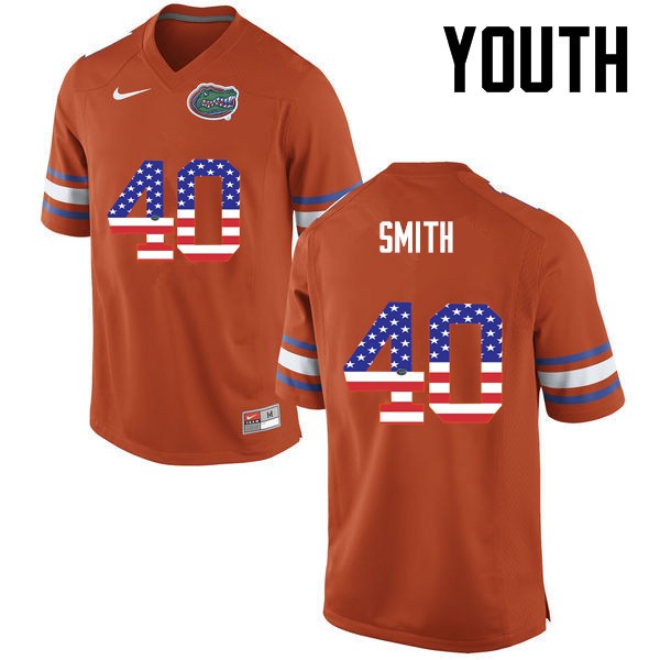 Florida Gators Youth #40 Nick Smith College Football USA Flag Fashion Orange
